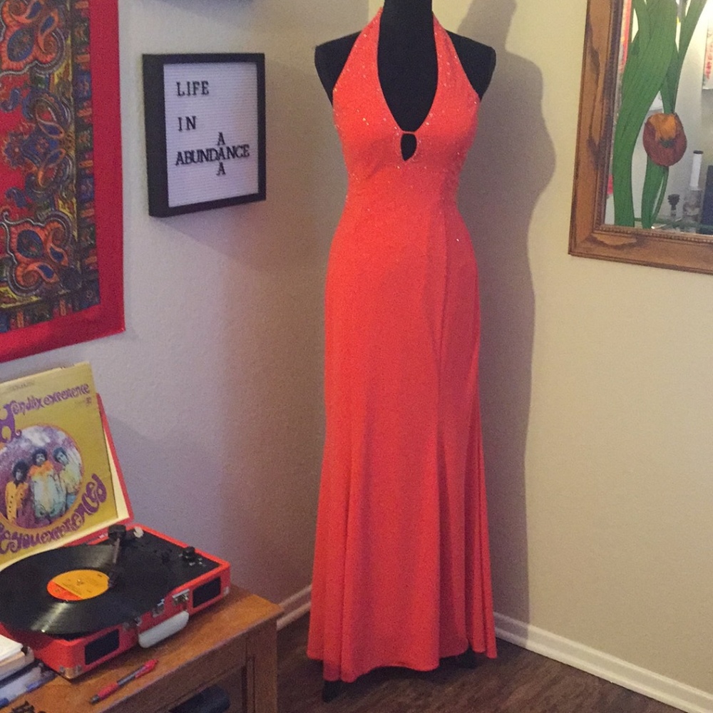 Coral niki by niki livas sequined prom dress